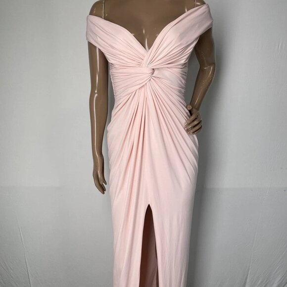 NEW KATIE MAY Maxi Dress Blush Pink Size M Hazel Gown Off The Shoulder Lined - Picture 1 of 12